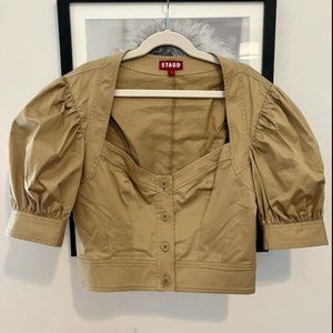 STAUD Khaki Button Crop Top